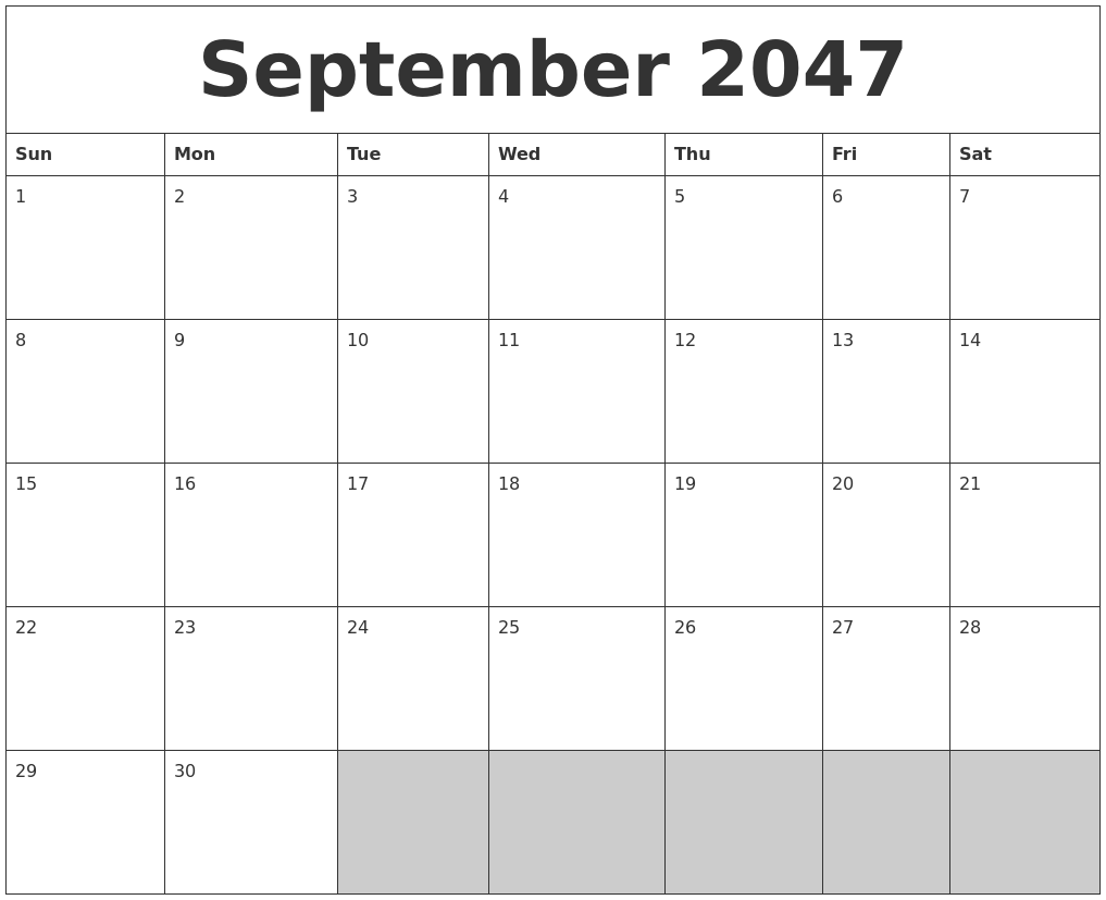 September 2047 Blank Printable Calendar