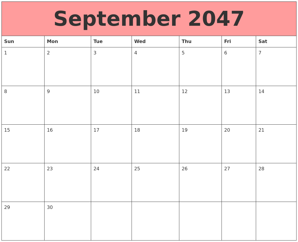 September 2047 Calendars That Work