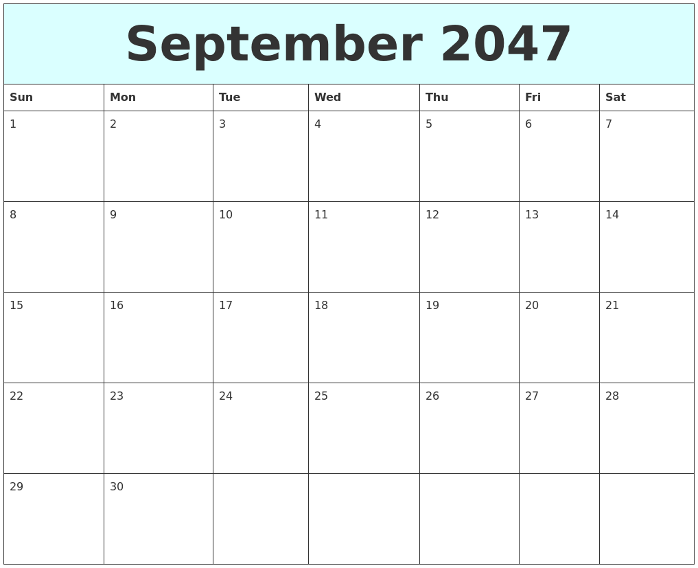 September 2047 Free Calendar