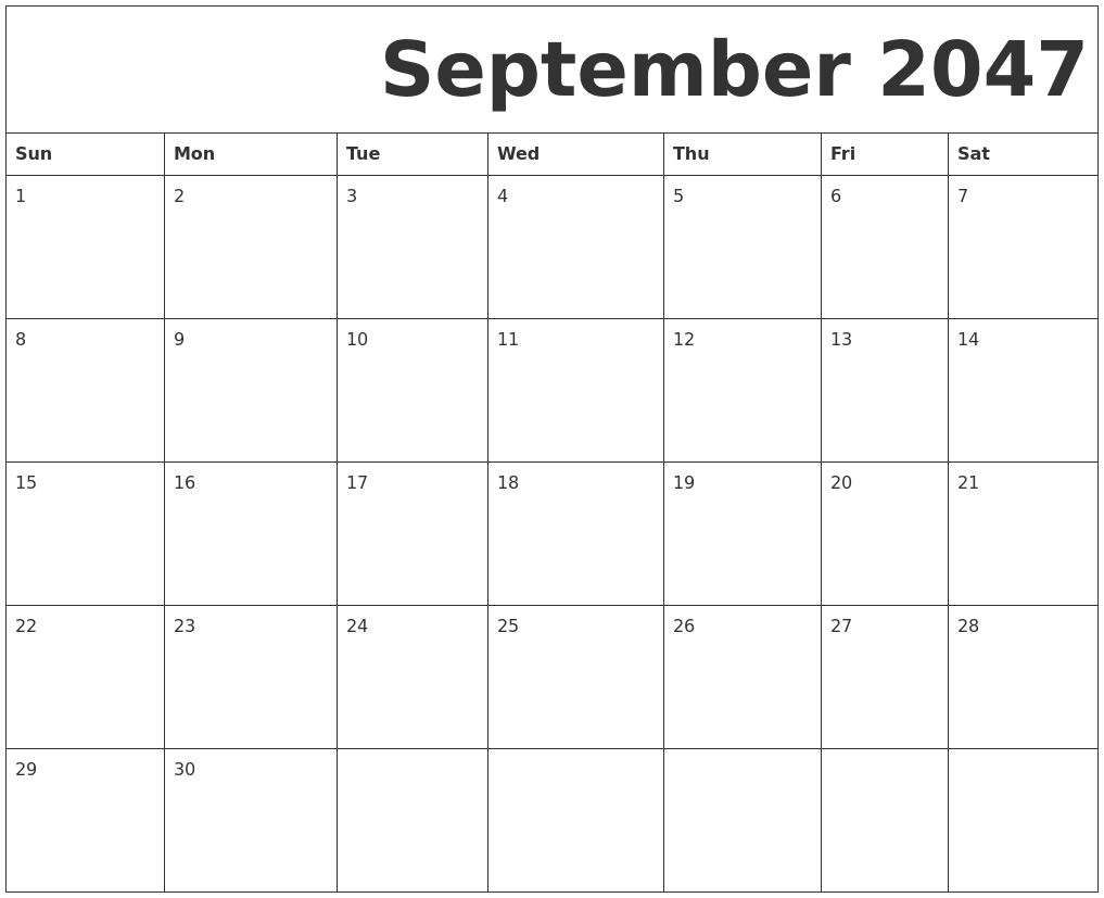 September 2047 Free Printable Calendar