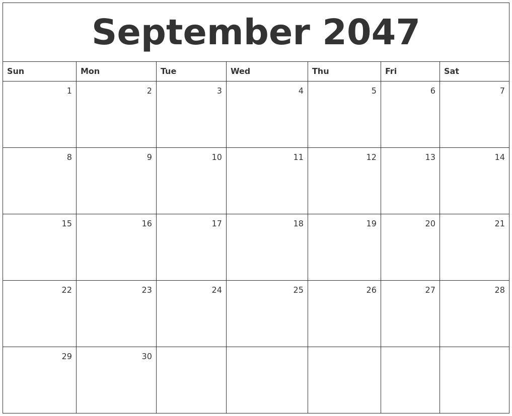 September 2047 Monthly Calendar