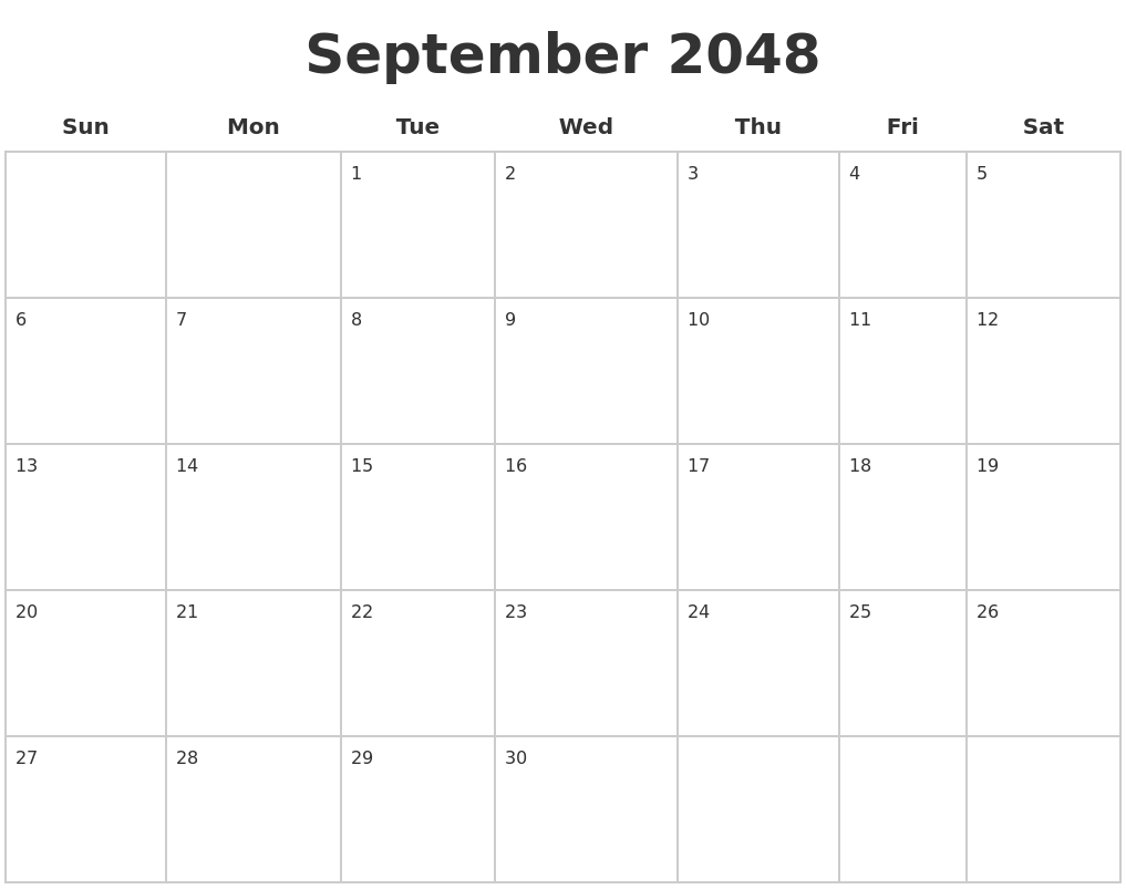September 2048 Blank Calendar Pages