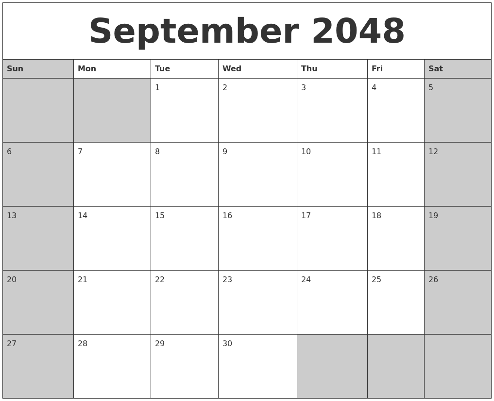 September 2048 Calanders