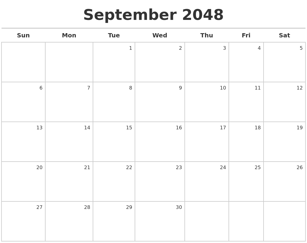 September 2048 Calendar Maker