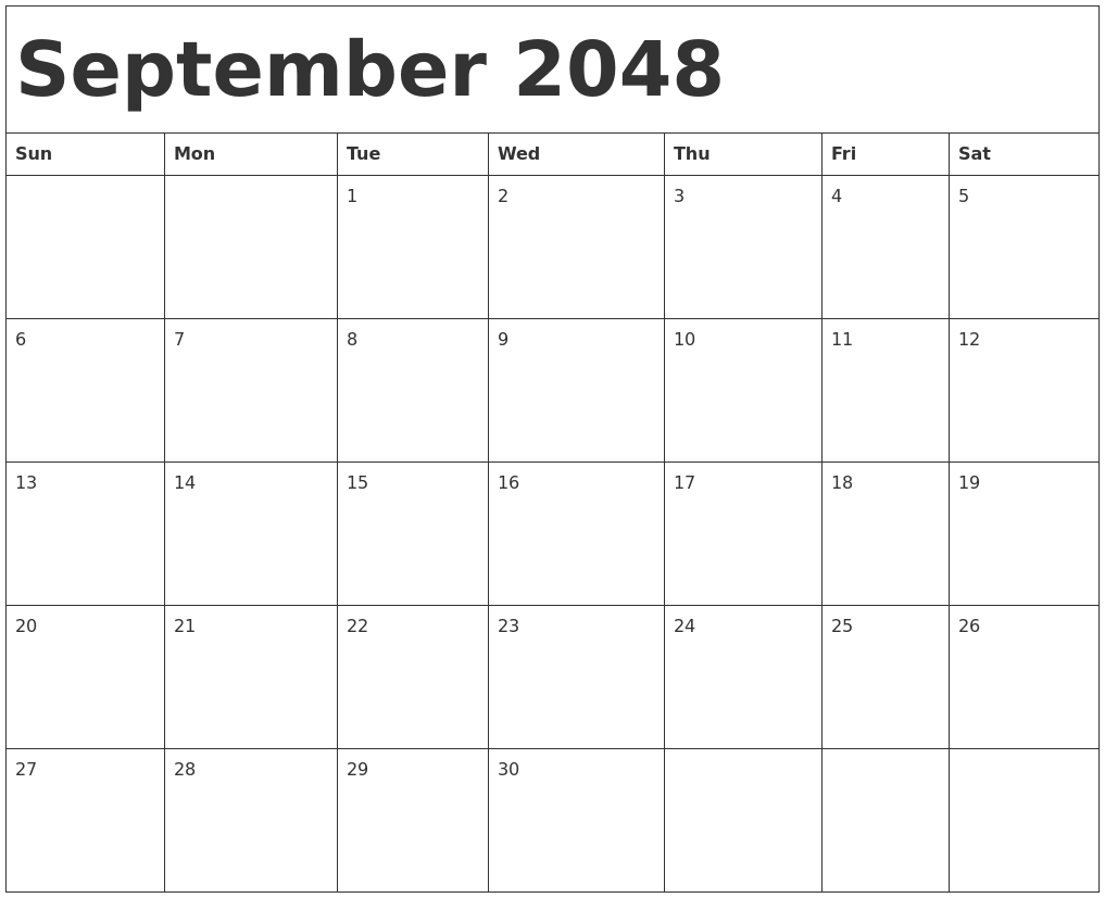 September 2048 Calendar Template
