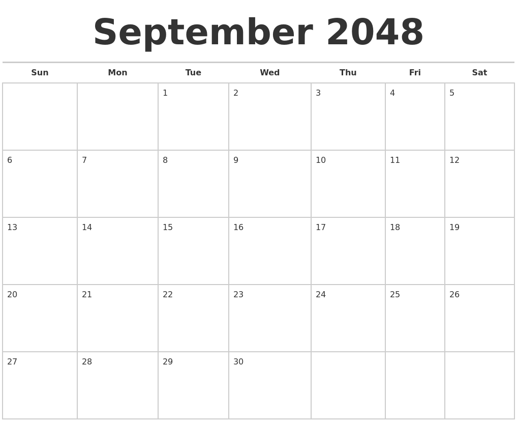 September 2048 Calendars Free