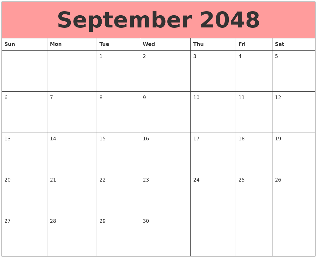 September 2048 Calendars That Work