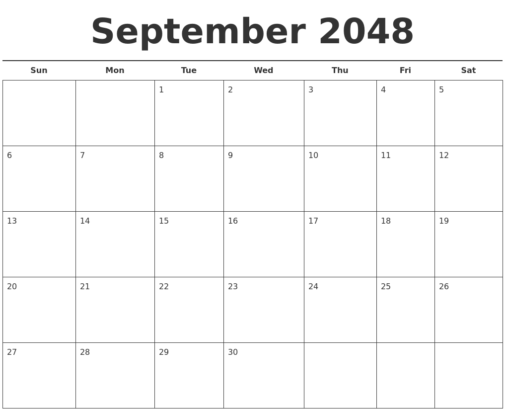 September 2048 Free Calendar Template