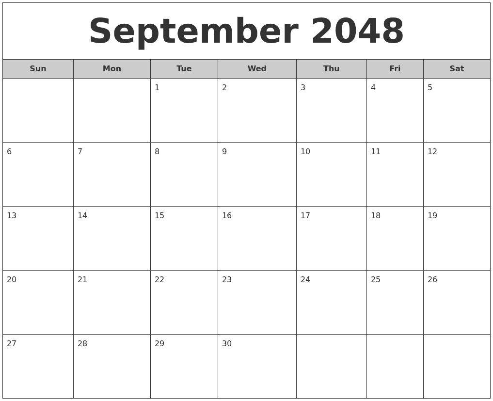 September 2048 Free Monthly Calendar