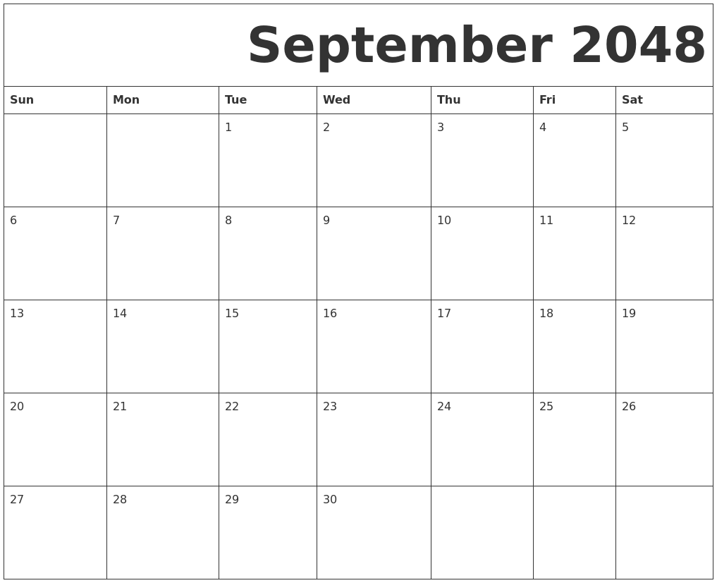 September 2048 Free Printable Calendar