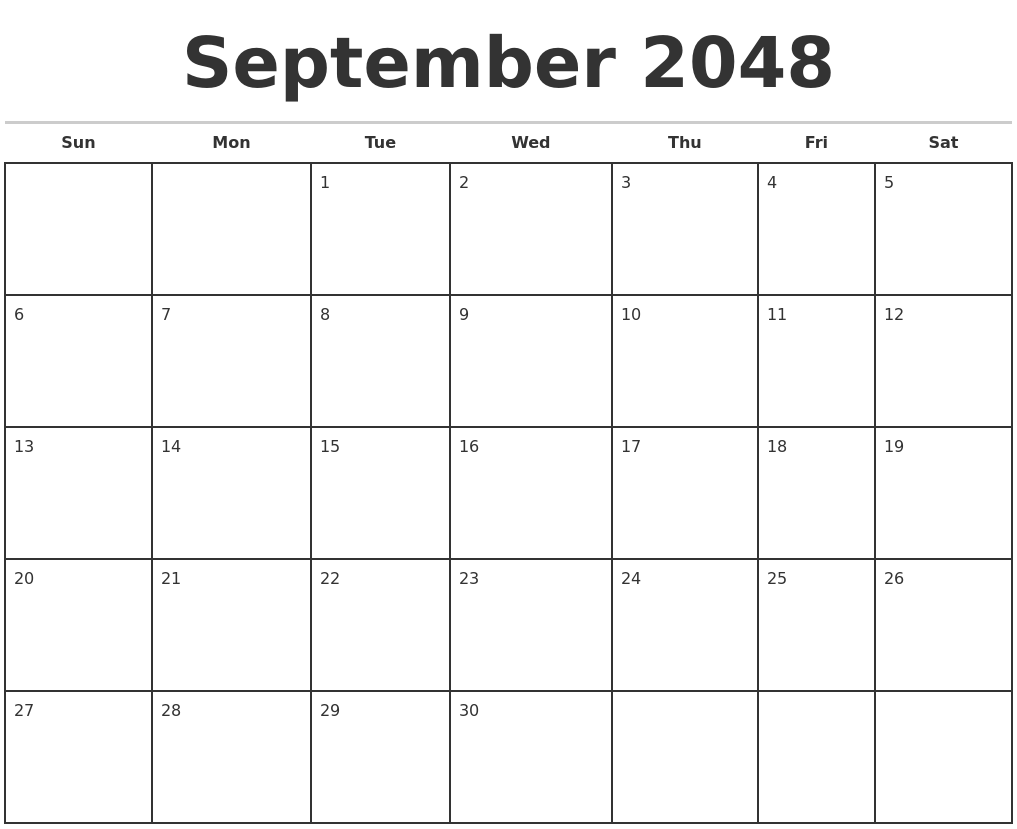 September 2048 Monthly Calendar Template