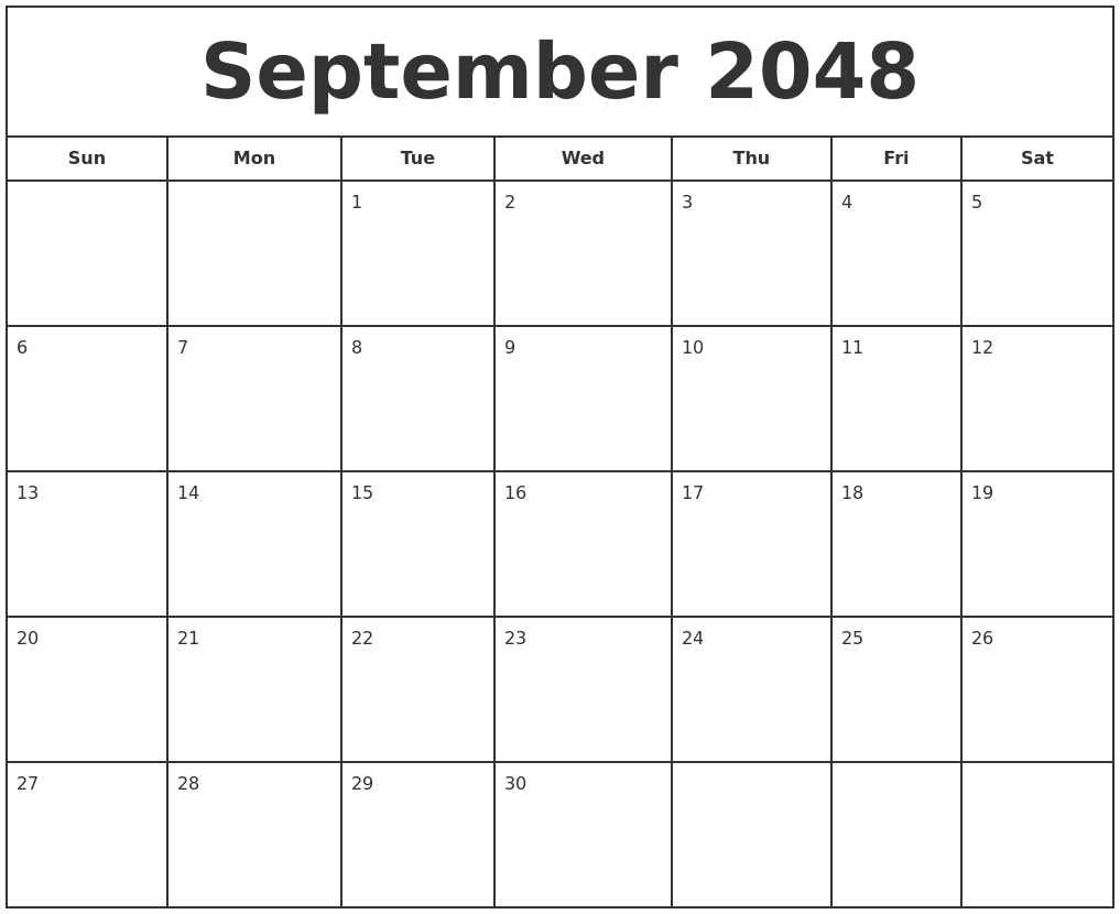 September 2048 Print Free Calendar