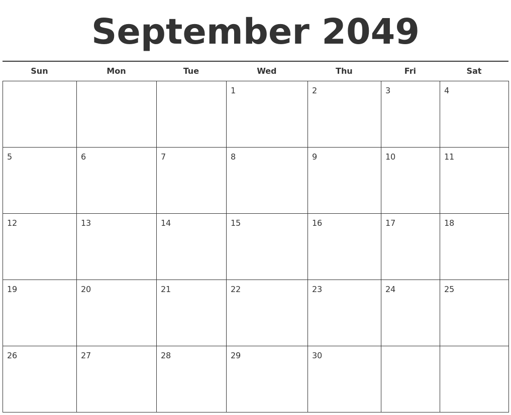 September 2049 Free Calendar Template