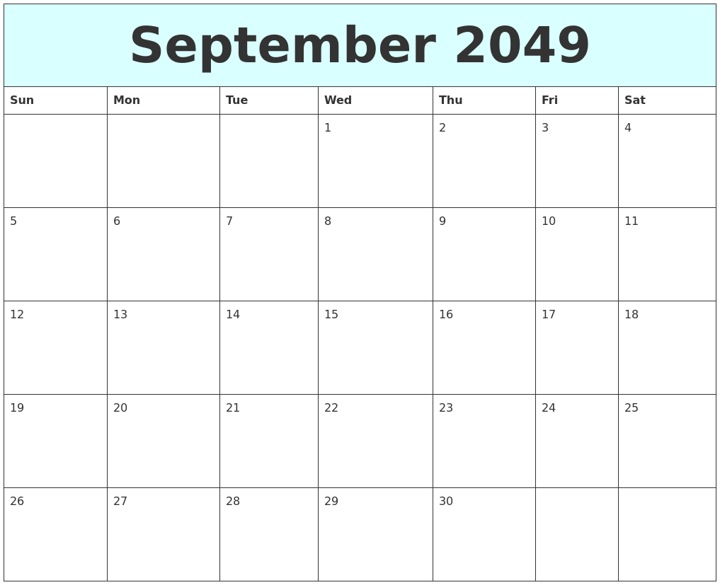 September 2049 Free Calendar
