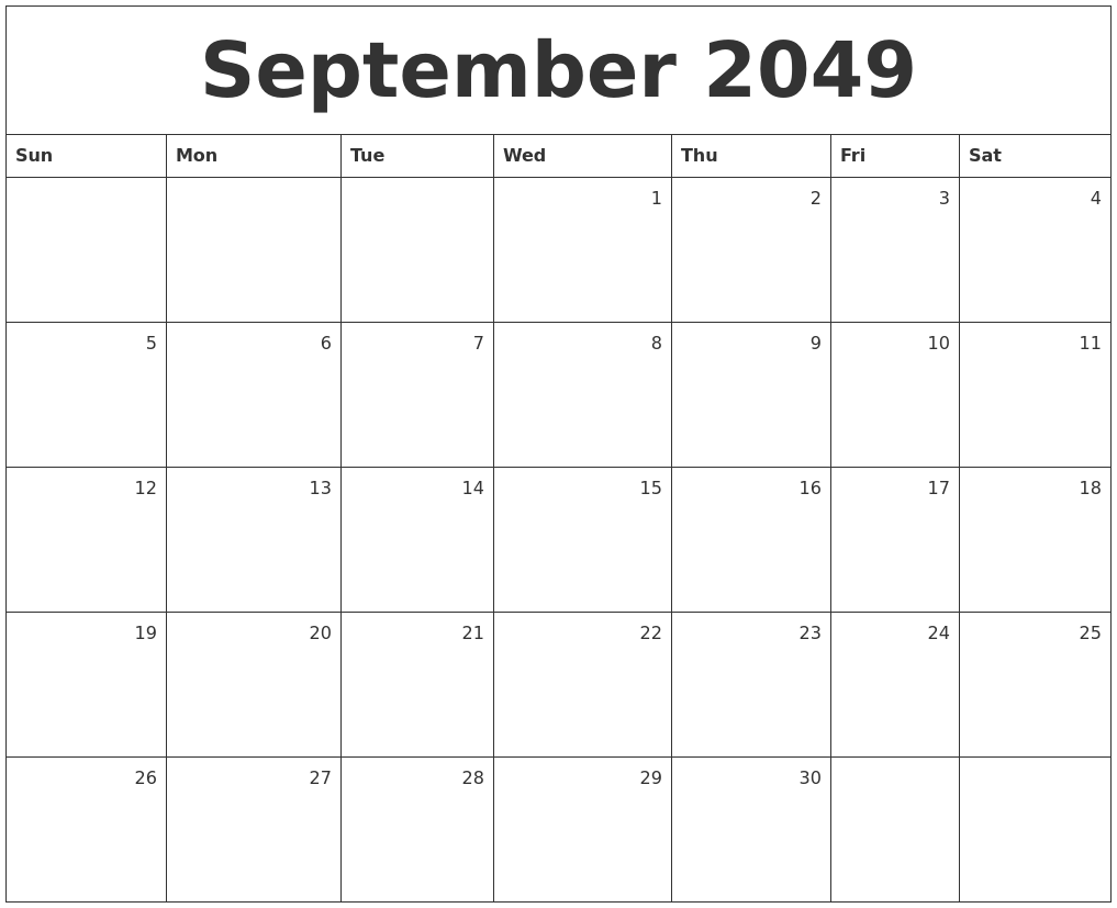 September 2049 Monthly Calendar