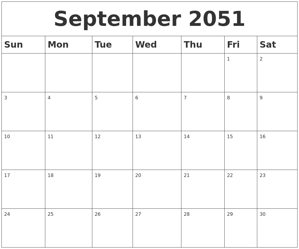 September 2051 Blank Calendar