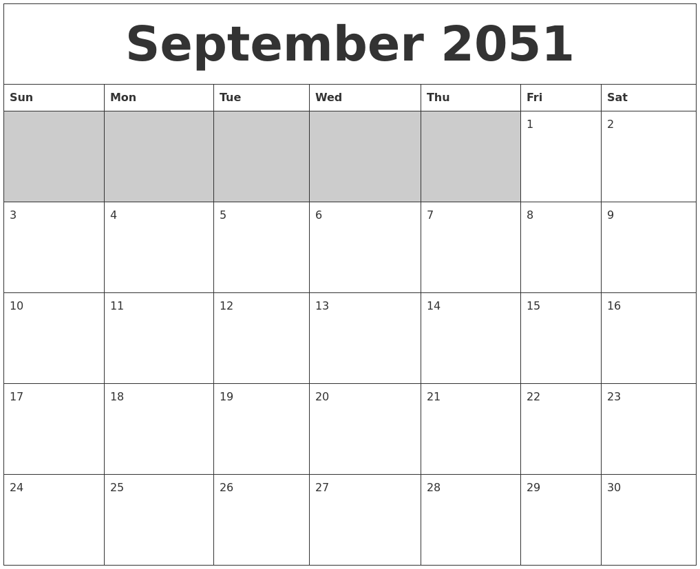 September 2051 Blank Printable Calendar