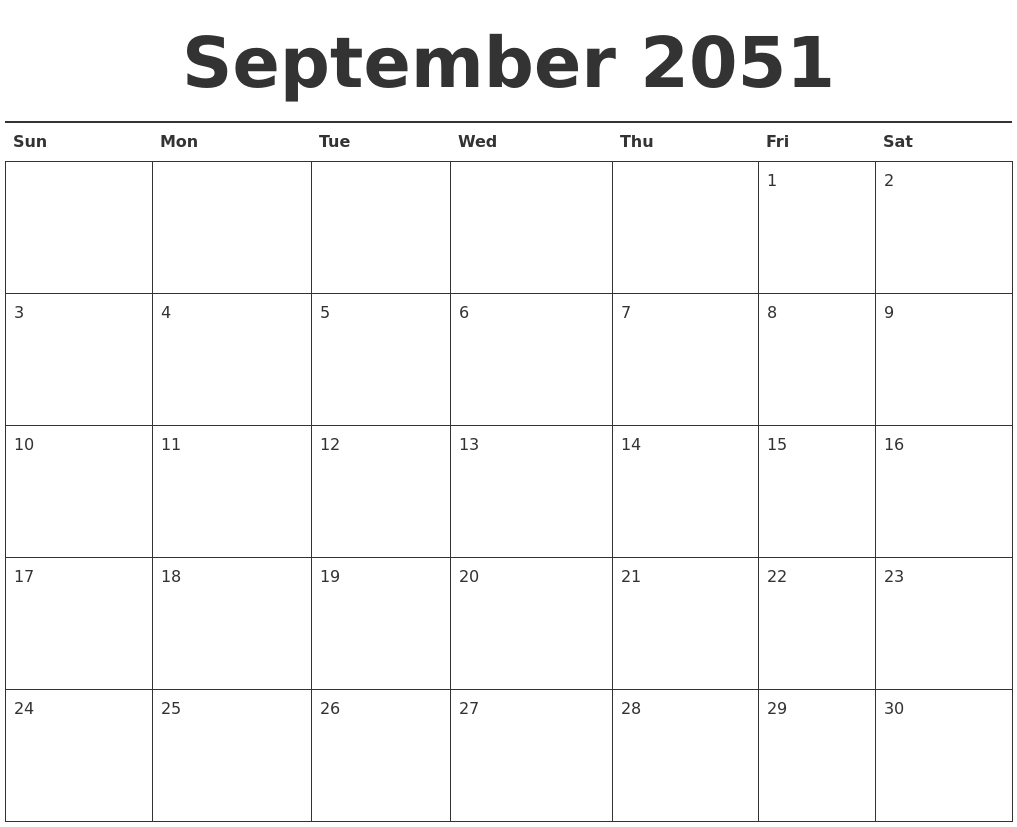 September 2051 Calendar Printable