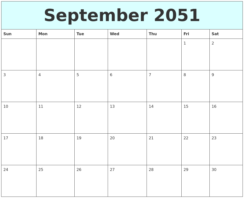 September 2051 Free Calendar