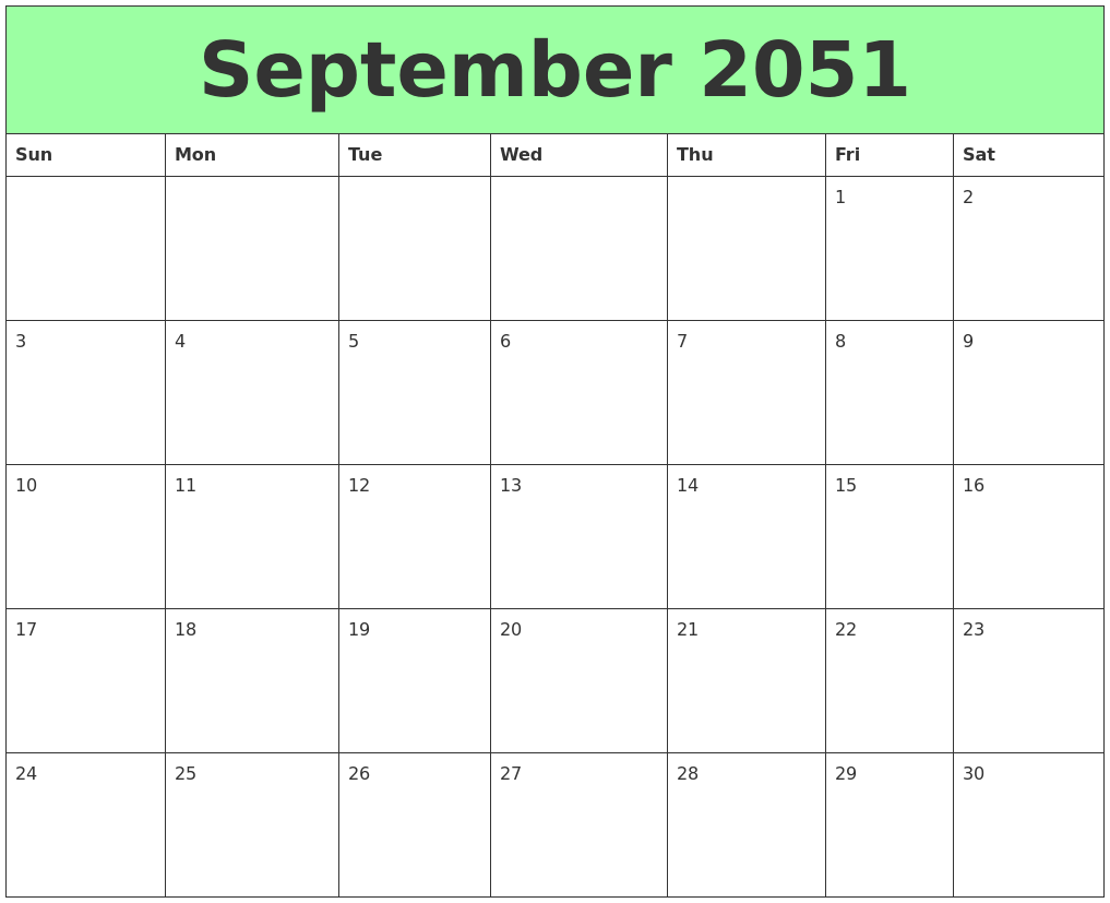 September 2051 Printable Calendars