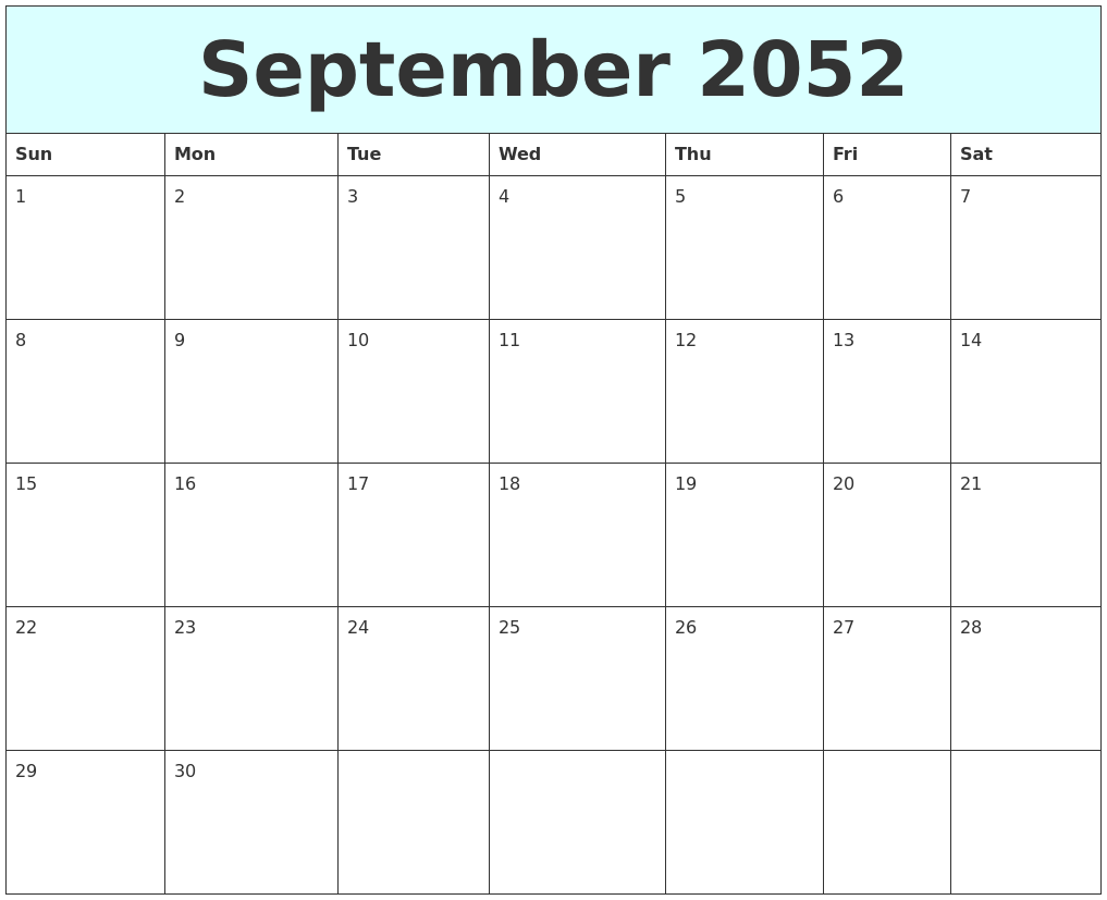 September 2052 Free Calendar