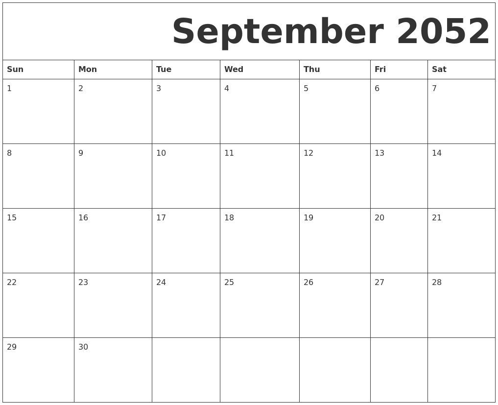 September 2052 Free Printable Calendar