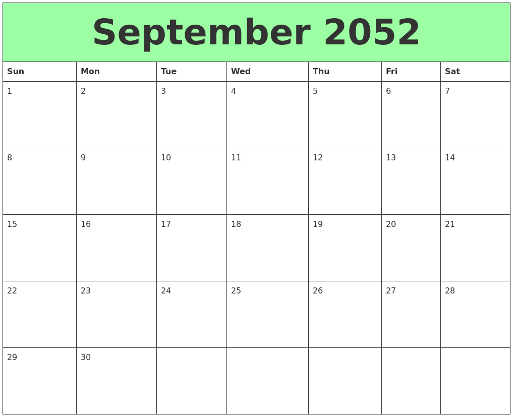 September 2052 Printable Calendars