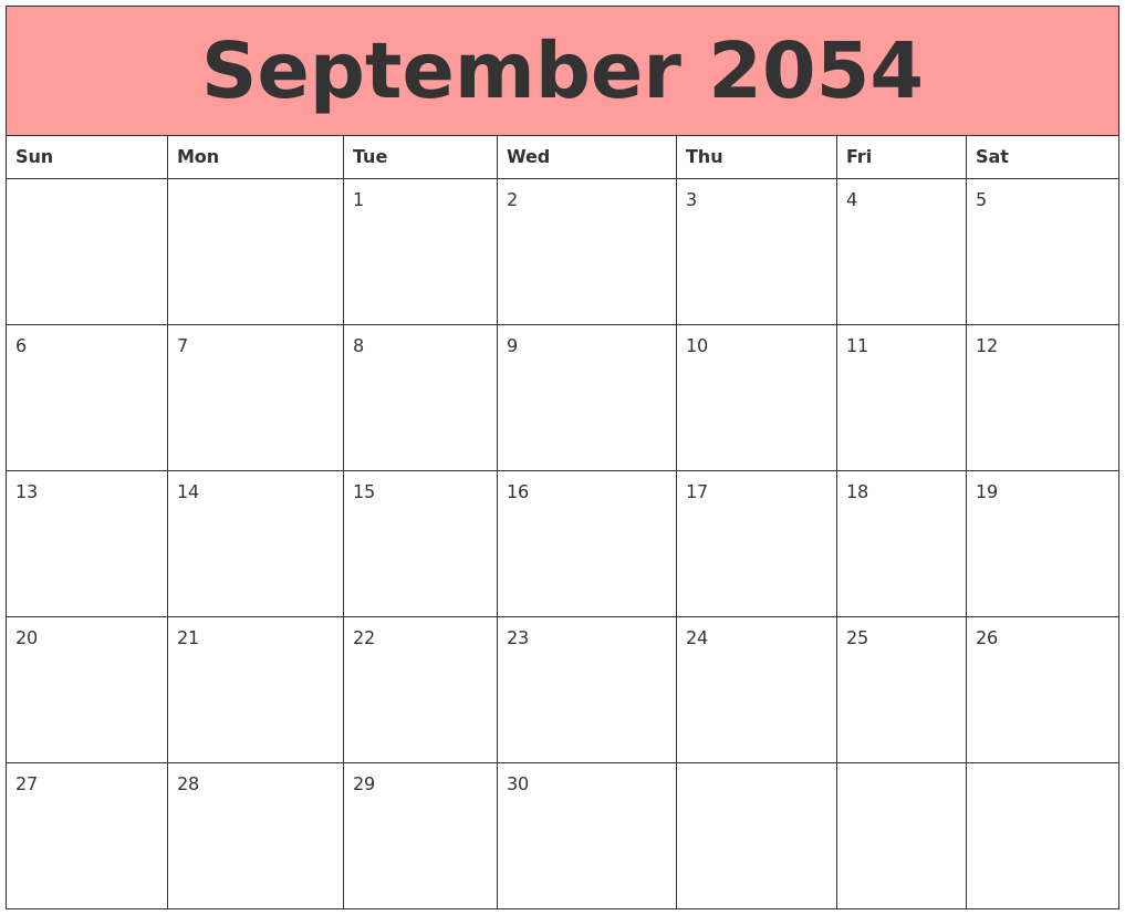 September 2054 Calendars That Work