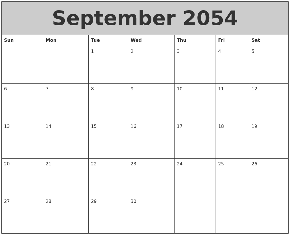 September 2054 My Calendar