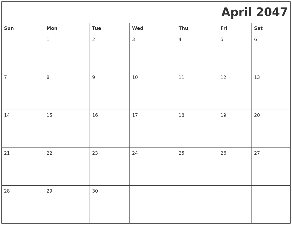 April 2047 Printable Calender