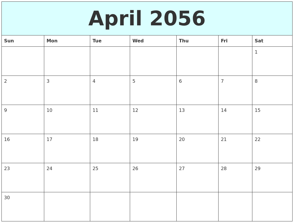 April 2056 Free Calendar