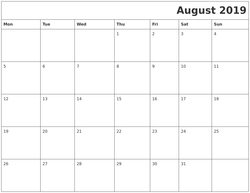 August 2019 Download Calendar August 2019 download calendar