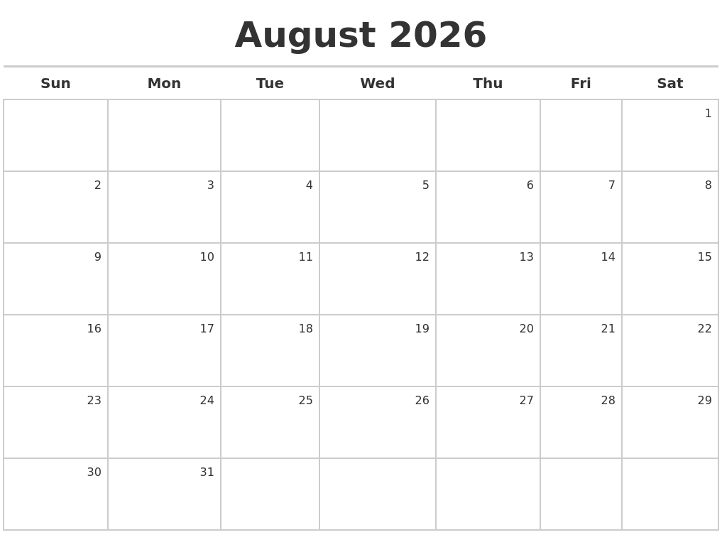 August 2026 Calendar Maker