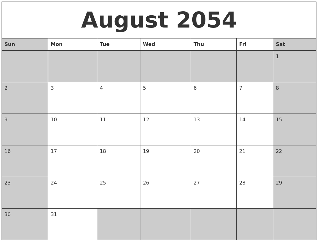 August 2054 Calanders