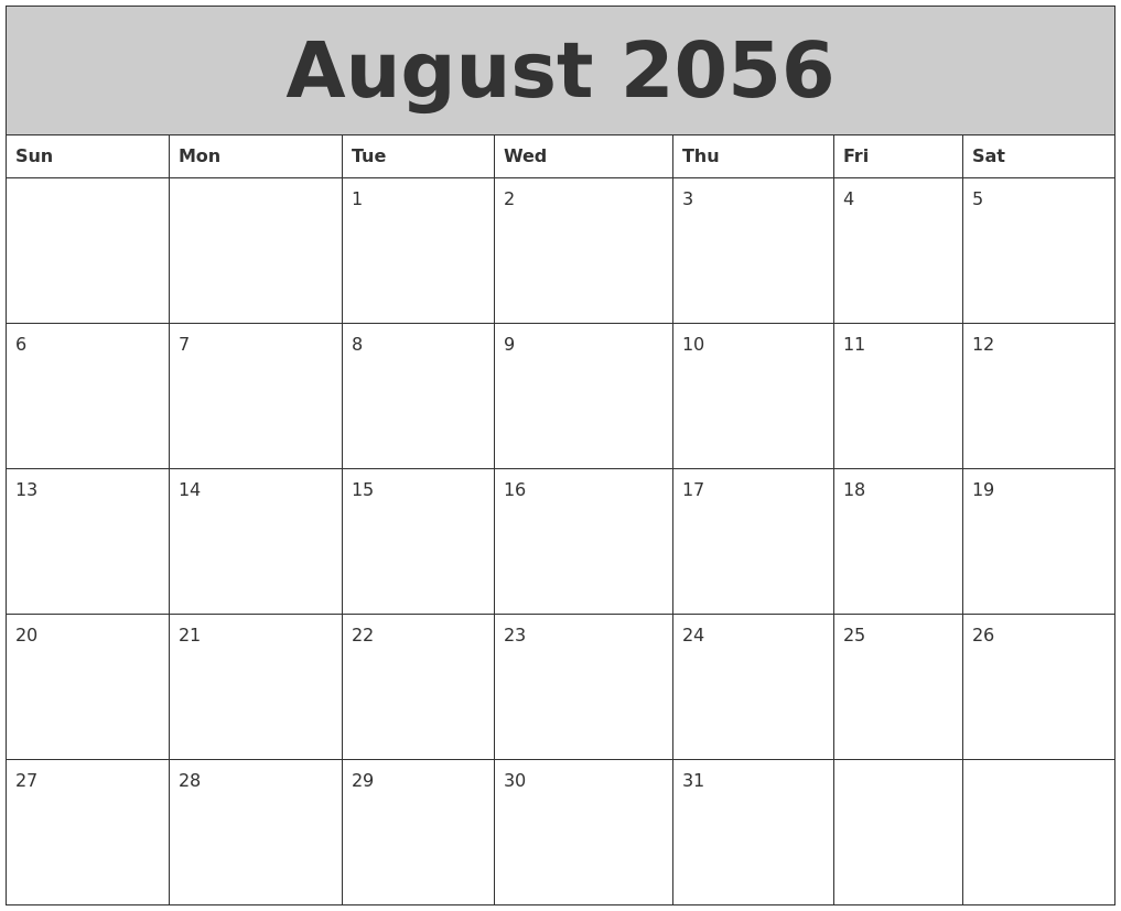 August 2056 My Calendar