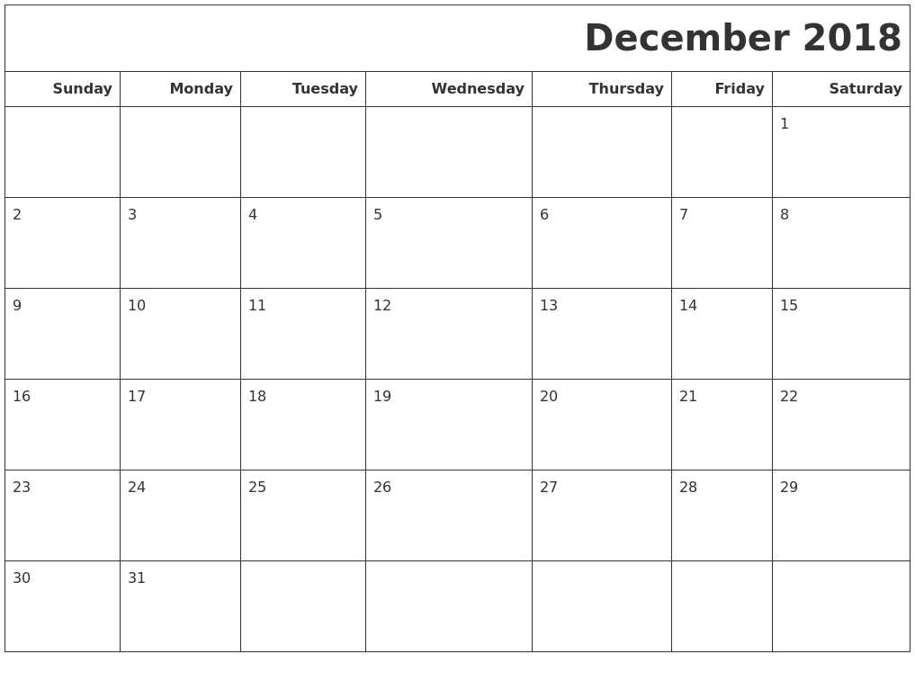 December 2018 calendars to print