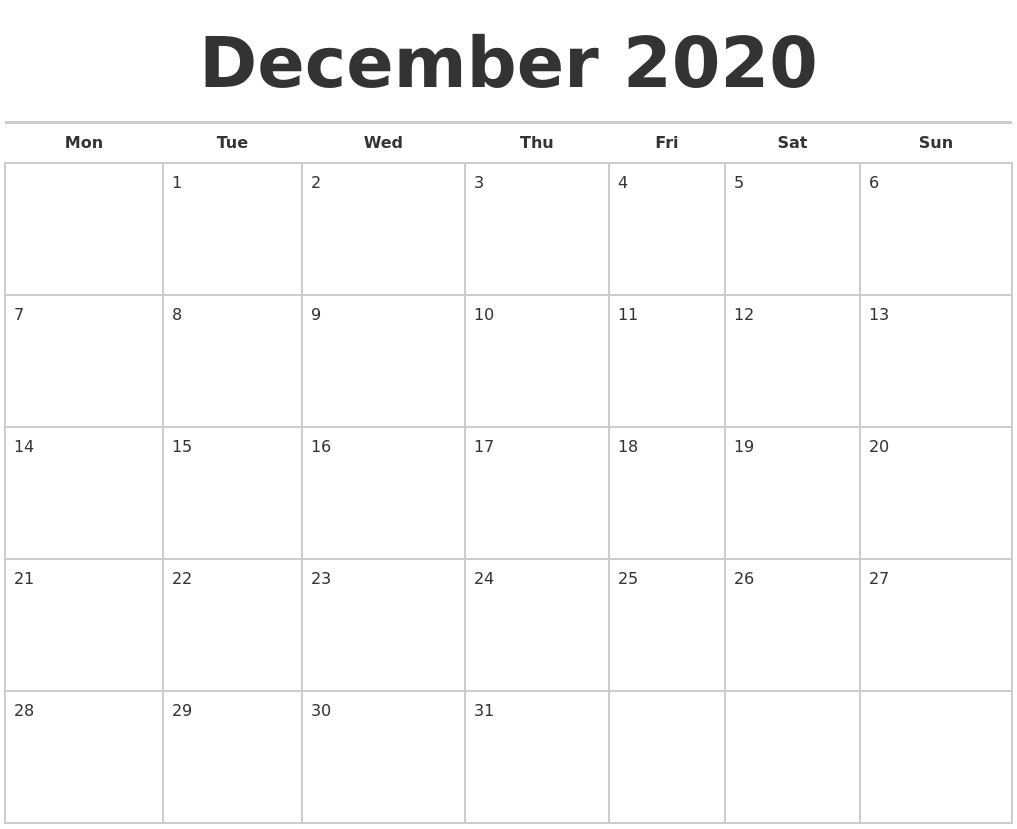 December 2020 Calendars Free December 2020 Calendars Free