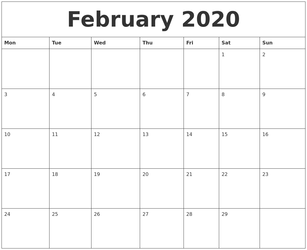February 2020 Free Calendar Download February 2020 Free Calendar Download