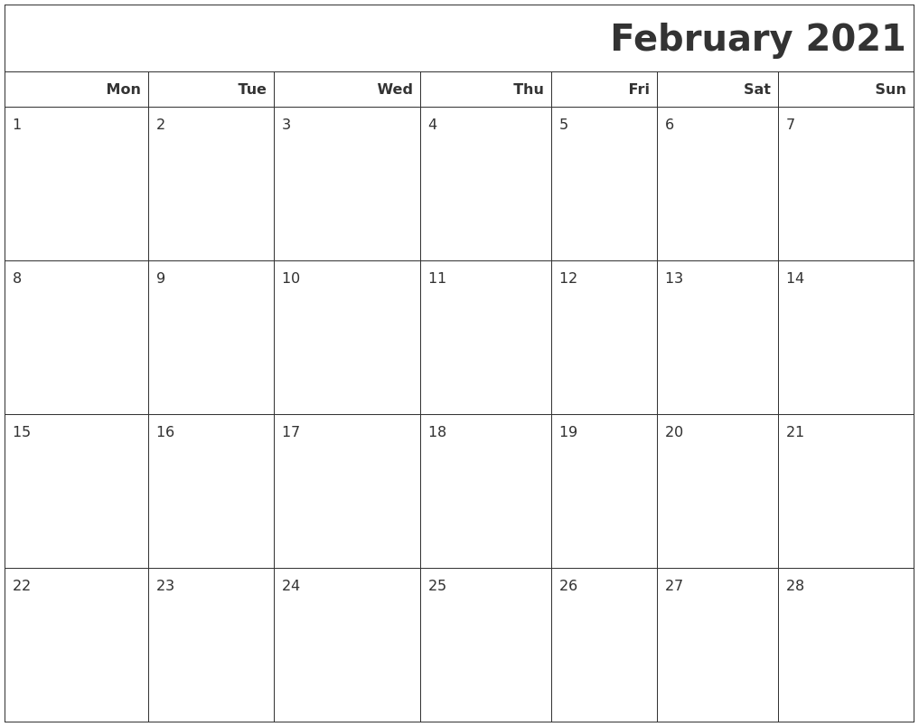 February 2021 calendars to print