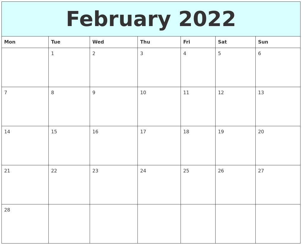 February 2022 Free Calendar