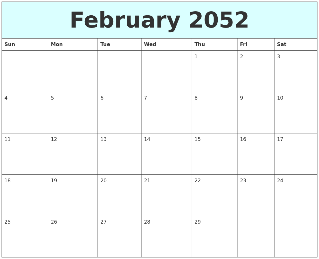 February 2052 Free Calendar