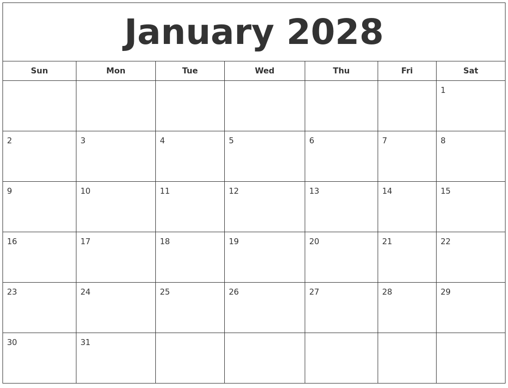 January 2028 Printable Calendar