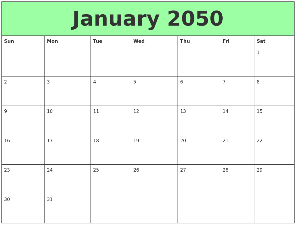 January 2050 Printable Calendars