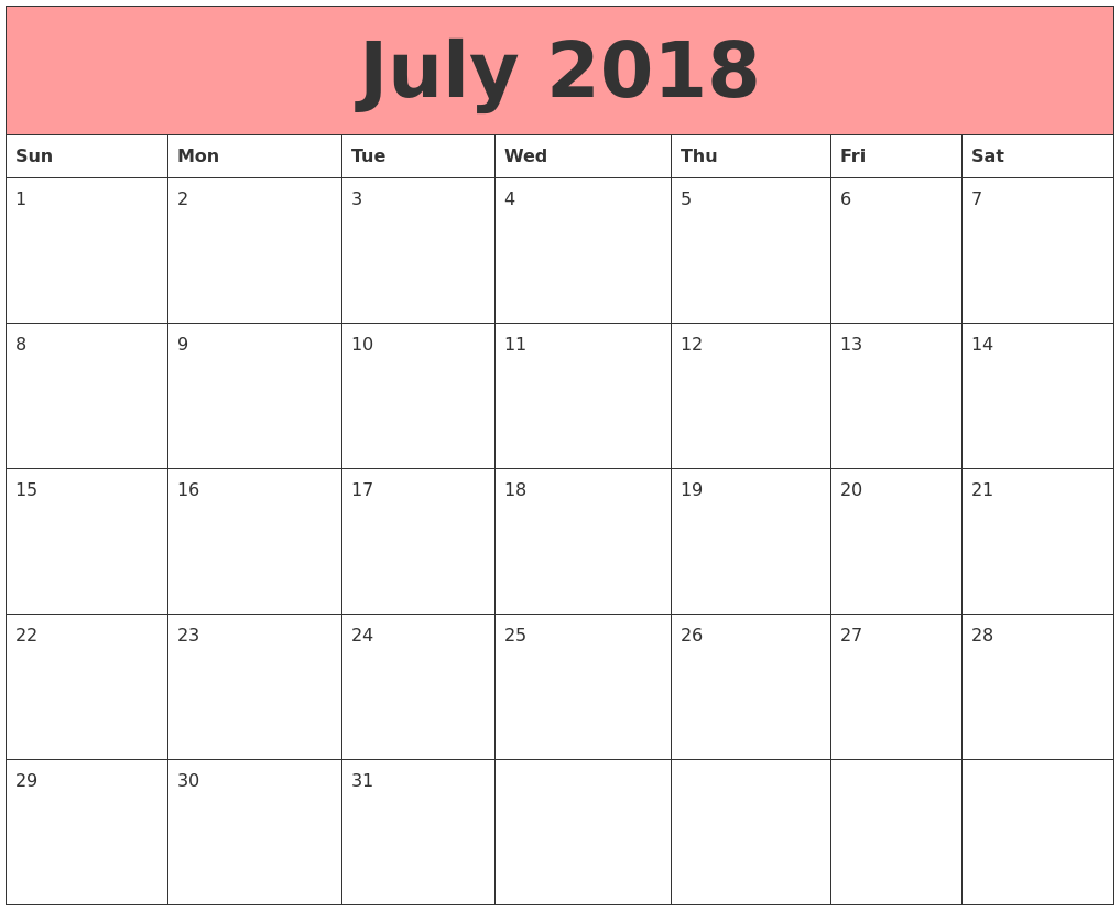 July 2018 calendars that work