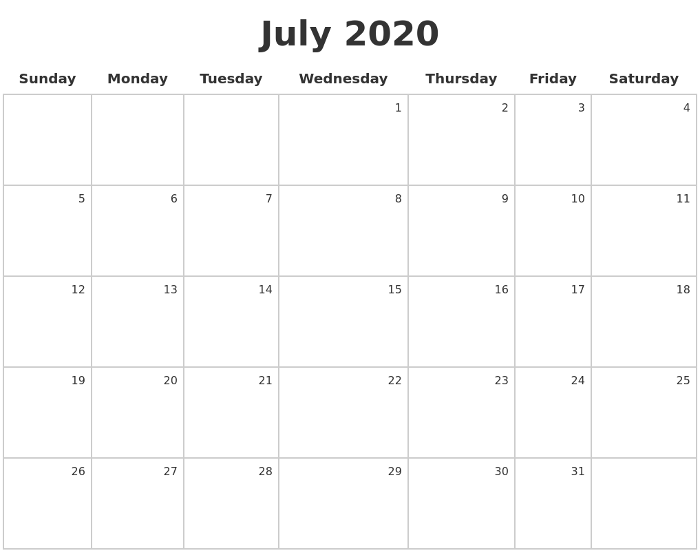 July 2020 Make A Calendar July 2020 Make A Calendar