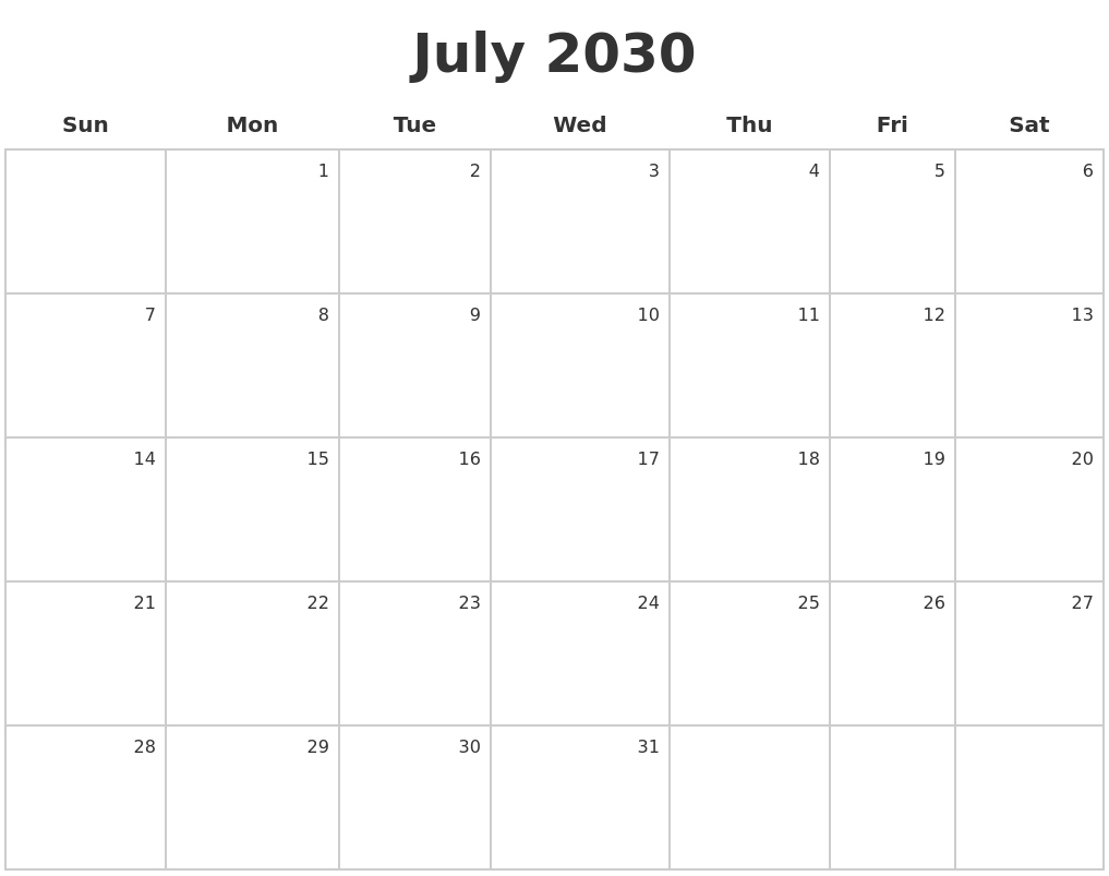 July 2030 Make A Calendar