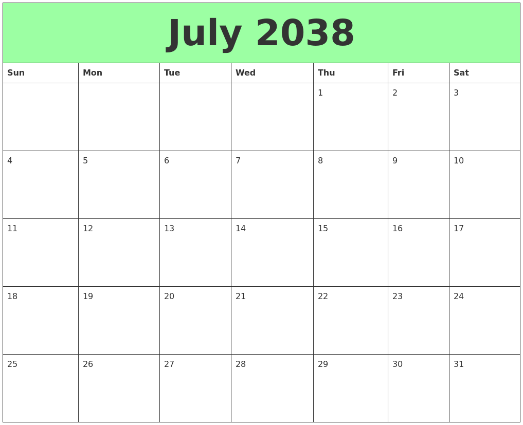 July 2038 Printable Calendars