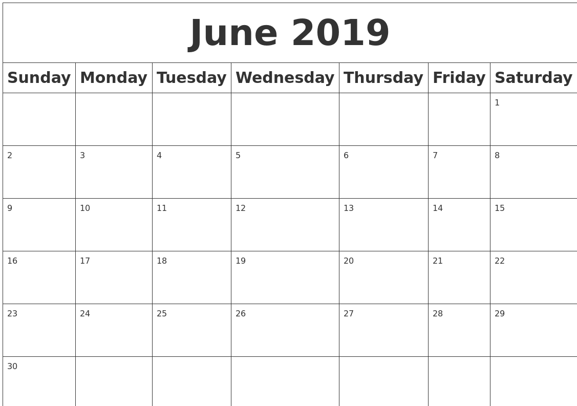 June 2019 blank calendar