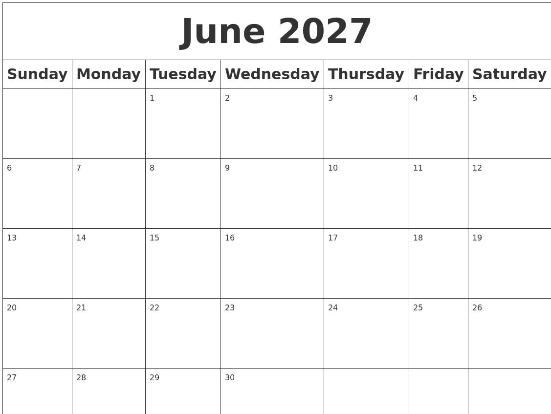 June 2027 Blank Calendar