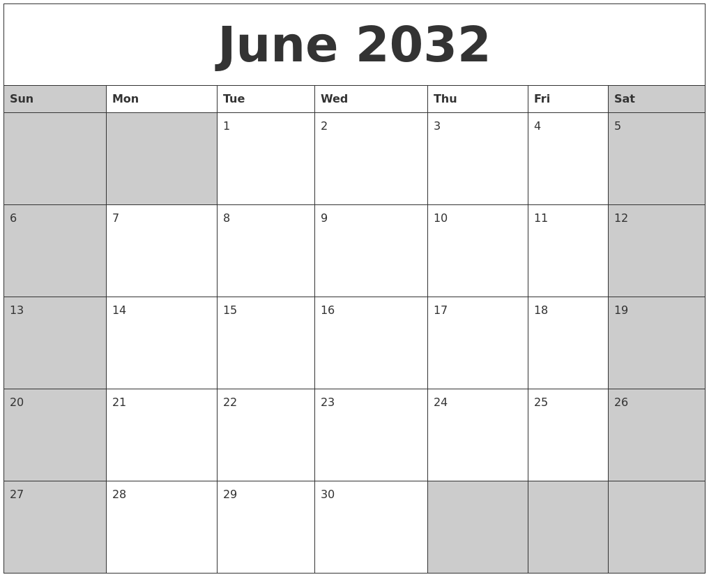 June 2032 Calanders